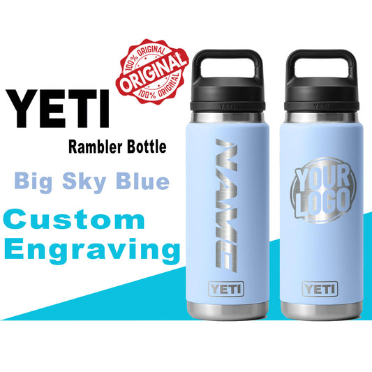 Yeti Big Sky Blue Color Rambler Bottle | Personalized Bottle, Laser Engraved Stainless Steel Bottle, Mother's Day Gift, Zengraved Store.