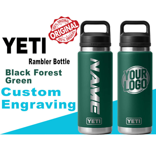 Yeti Black Forest Green Color Rambler Bottle | Custom Laser Engraved Bottle, Yeti Name & Logo Bottle, Father's Day Gift, Zengraved Store
