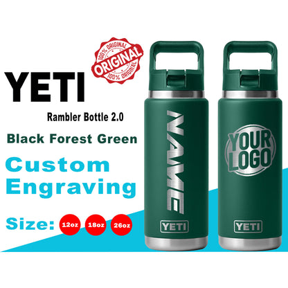 YETI Black Forest Green Rambler Bottle 2.0: Laser Engraved, Personalized Stainless Steel Bottle, Customized Gift for Friend, Mother Day Gift