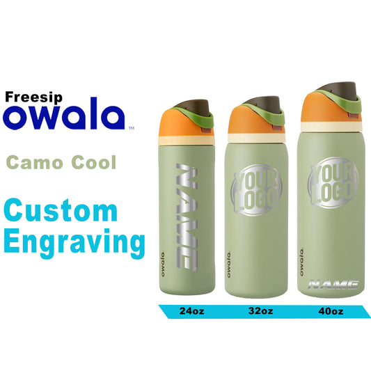 Owala Camo Cool Color Freesip Water Bottles, Laser Engraved Owala, Custom Logo Bottle, Gift for Him, Adult Water Bottle, Zengraved Store