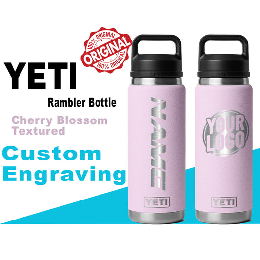 Yeti Cherry Blossom Color Rambler Bottle | Personalized Bottle, Laser Engraved Stainless Steel Bottle with Cap, Valentine's Day, Zengraved