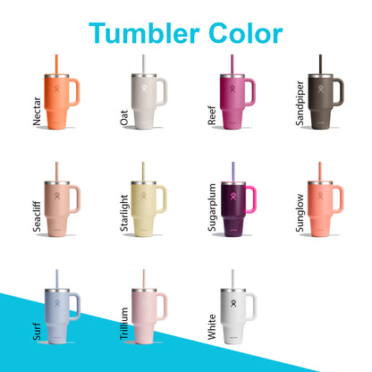 24oz Hydro Flask Travel Tumbler | Personalized Stainless Steel Tumbler with Flexible Straw and Lid | Laser Engraved Hydro Flask Tumbler