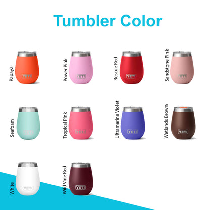 10oz YETI Rambler Wine Tumbler | Personalized Stainless Steel with MagSlider Lid | Laser Engraved Vacuum Insulated Tumbler, Casual Style.