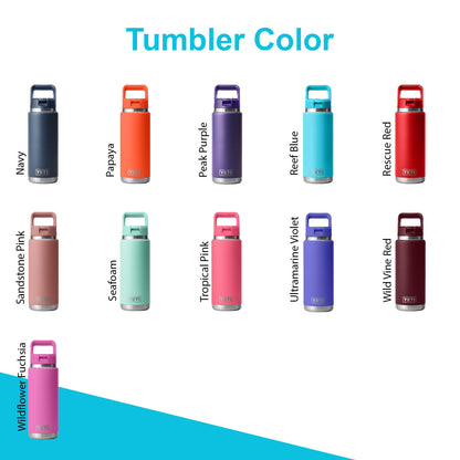 18oz YETI Rambler 2.0 Water Bottles | Personalized Stainless Steel with Color-Matching Straw Cap | Laser Engraved Bottle, BPA-Free|Best Gift