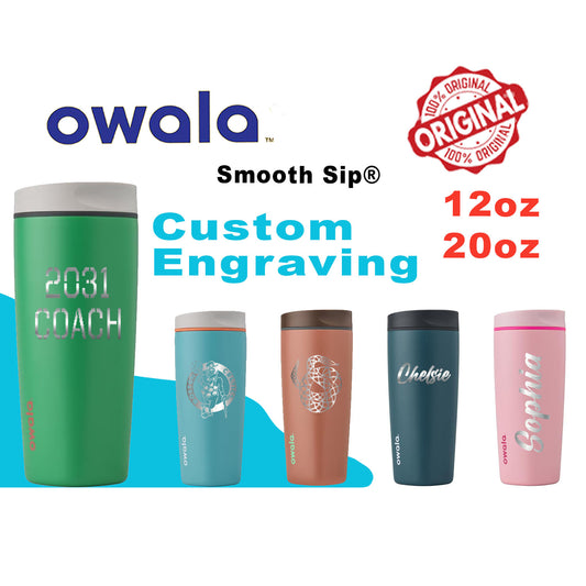 12oz, 20oz Owala Smooth Sip Tumbler | Personalized Stainless Steel Cup with Lid | Laser Engraved Insulated Tumbler For Coffee, Zengraved