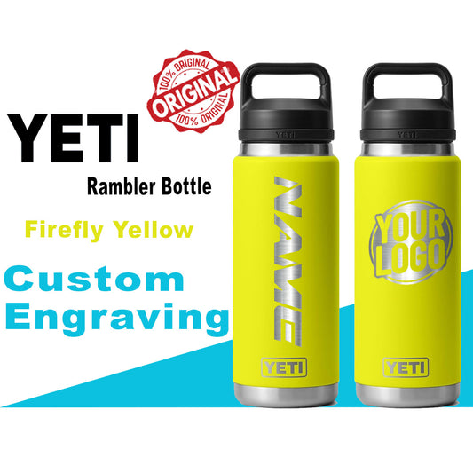 Yeti Firefly Yellow Color Rambler Bottle | Personalized Bottle, Laser Engraved Stainless Steel Bottle, Mother's Day Gift, Zengraved Store.