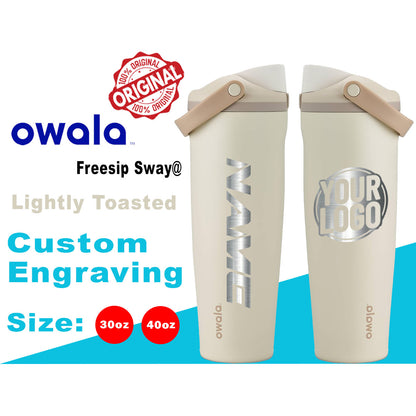 30oz, 40oz Owala Lightly Toasted Color Freesip Sway Water Bottle. Laser Engraved Owala Bottle with Handle, Customized Bottle with Name & Logo