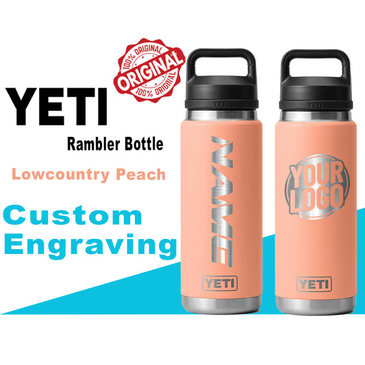 Yeti Lowcountry Peach Color Rambler Bottle | Laser Engraved Yeti Bottle, Custom Stainless Steel Bottle, Custom Bottle, Text Bottle,Zengraved