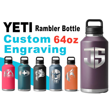 64oz YETI Rambler Water Bottles | Personalized Vacuum Insulated Bottle | Laser Engraved Stainless Steel Bottle with Chug Cap| Mother's Day.