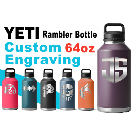 64oz YETI Rambler Water Bottles | Personalized Vacuum Insulated Bottle | Laser Engraved Stainless Steel Bottle with Chug Cap| Mother's Day.