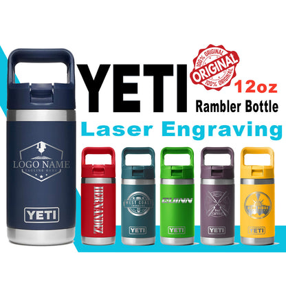12oz YETI Rambler 2.0 Water Bottles | Personalized Stainless Steel with Color-Matching Straw Cap | Laser Engraved Bottle, Birthday Gift