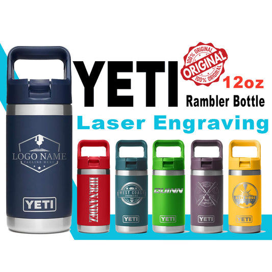 12oz YETI Rambler 2.0 Water Bottles | Personalized Stainless Steel with Color-Matching Straw Cap | Laser Engraved Bottle, Birthday Gift