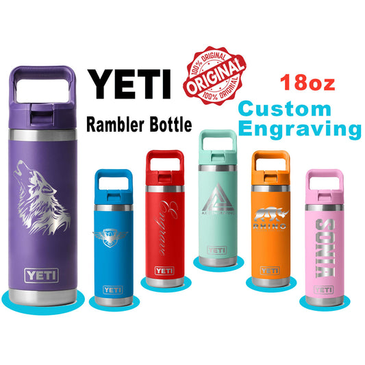 18oz YETI Rambler 2.0 Water Bottles | Personalized Stainless Steel with Color-Matching Straw Cap | Laser Engraved Bottle, BPA-Free|Best Gift