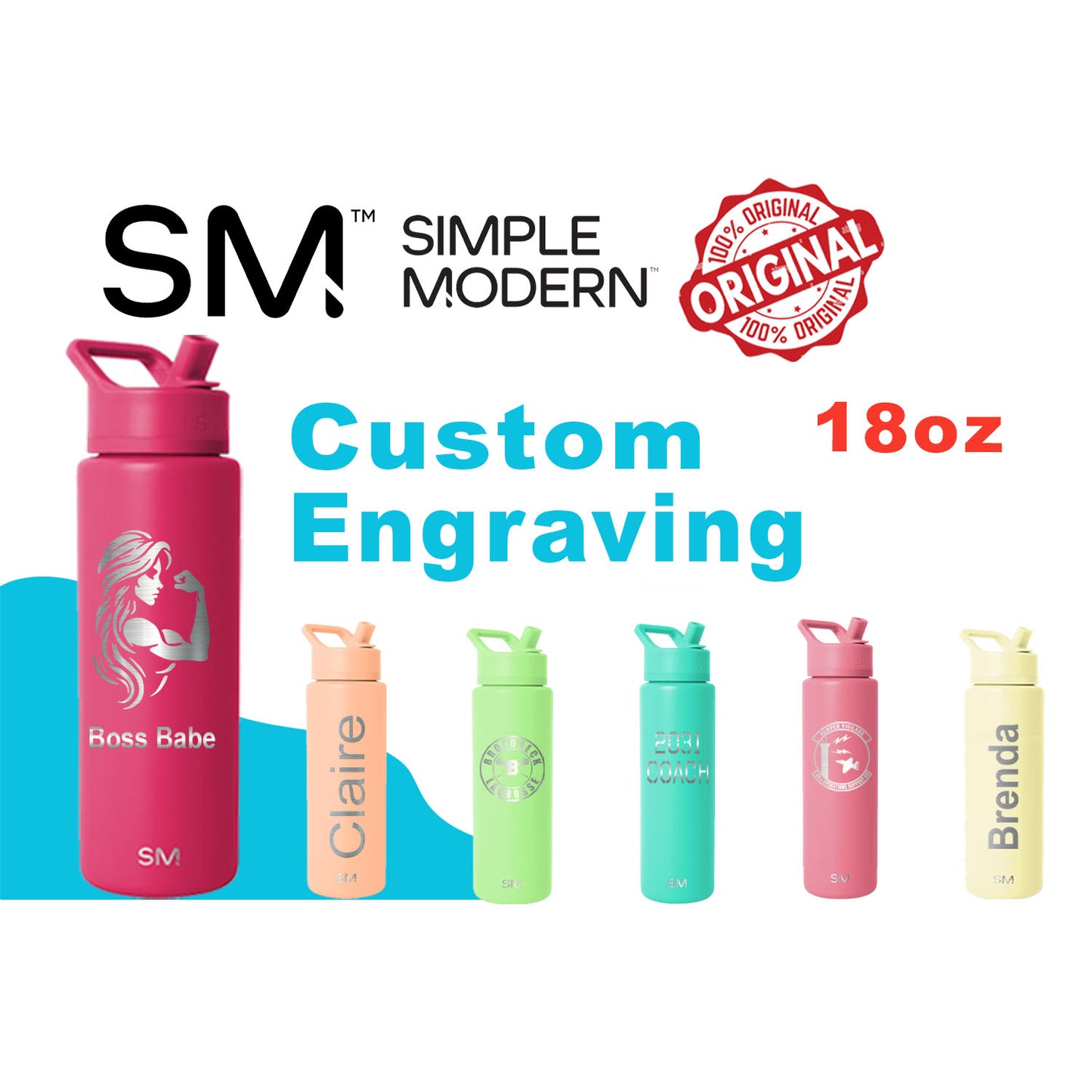 Personalized 18oz Simple Modern Water Bottle, Laser Engraved Stainless Steel Bottle, High Quality Branded Bottle, 100% Original Bottle