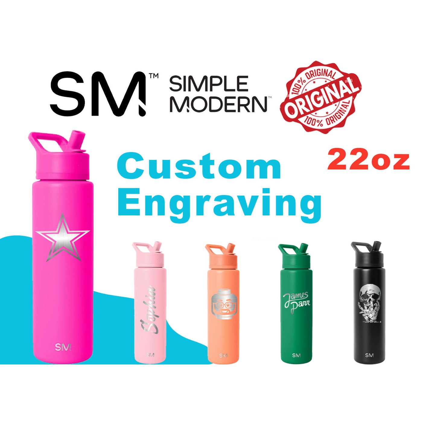 Personalized 22oz Simple Modern Water Bottle: Laser Engraved Stainless Steel Bottle, Custom Text Bottle, Company Logo Bottle, Christmas Gift