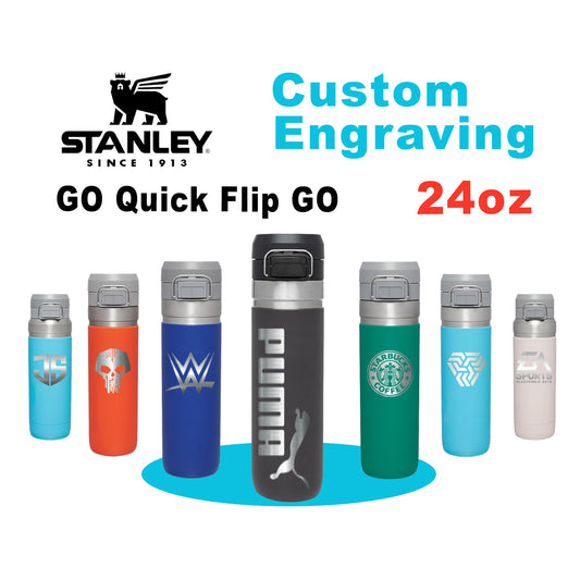 24oz Stanley Go Quick Flip Go Water Bottle | Personalized Double Walled 304 bOTTLE | Laser Engraved Bottle with Push Button Lid, BPA-Free