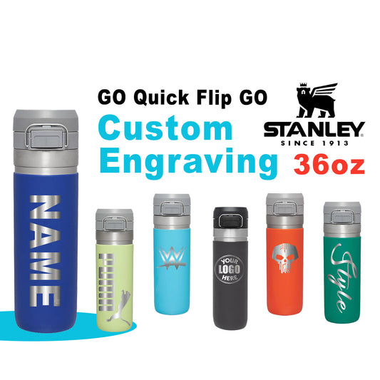 36oz Stanley Quick Flip GO Water Bottle | Personalized Insulated Stainless Steel Bottle | Laser Engraved Bottle with Push Button Lid.