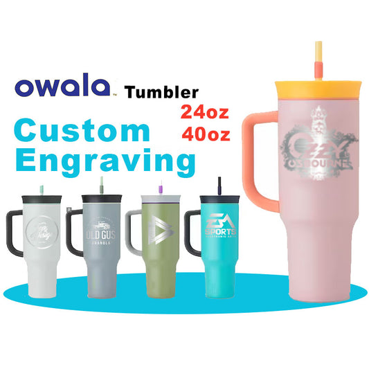 24oz, 40oz Owala Stainless Steel Tumbler with Handle | Personalized Stainless Steel Tumbler with Straw | Laser Engraved Tumbler for Travel