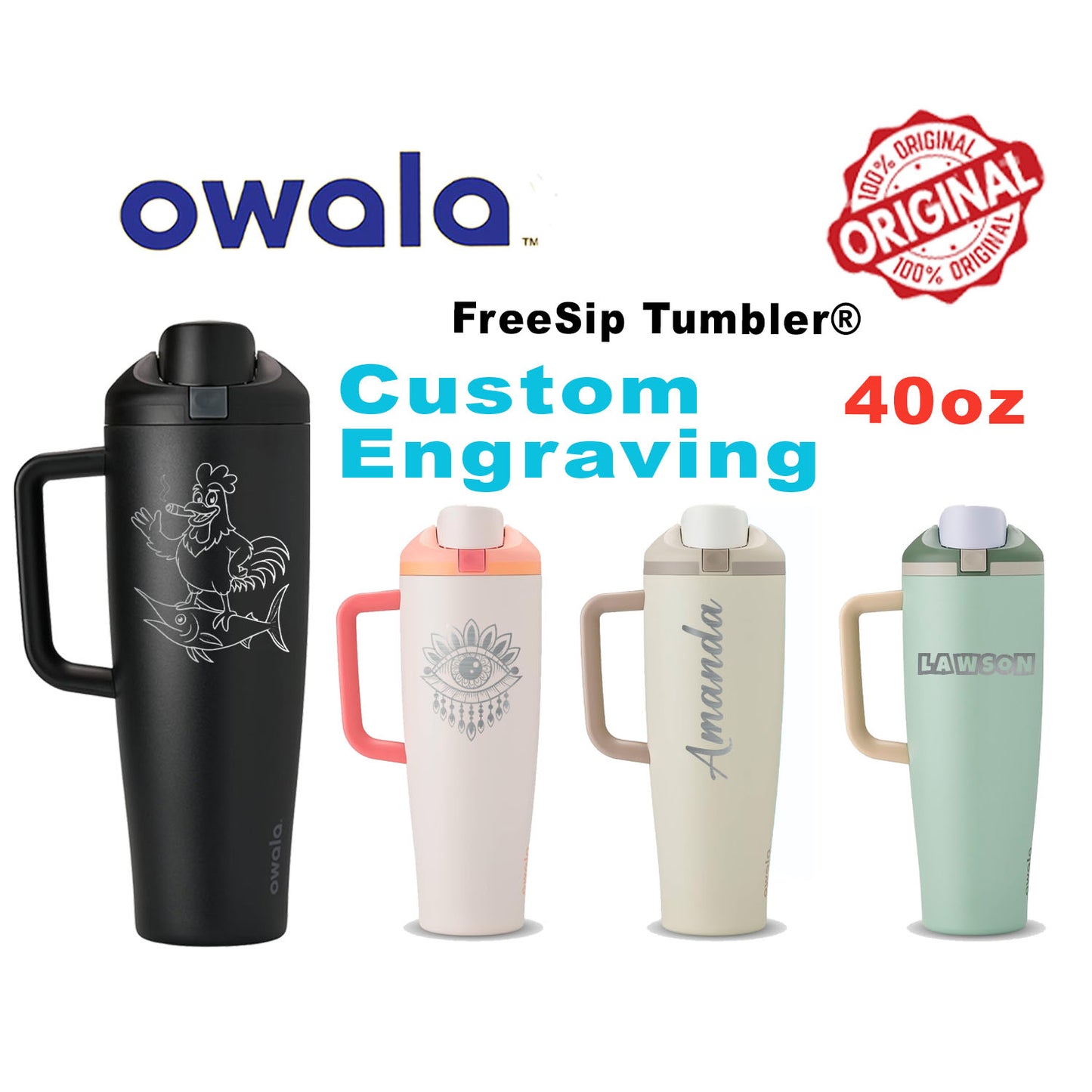 40oz Personalized Owala FreeSip Tumbler, Laser Engraved Owala Tumbler for Coffee and Tea, Name Owala Tumbler, Insulated Tumbler, Gift for Her