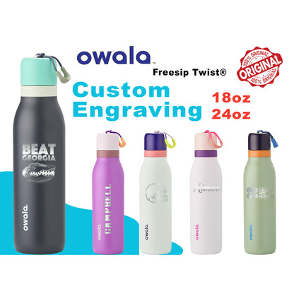18oz, 24oz Owala FreeSip Twist Water Bottles | Laser Engraved Stainless Steel Water Bottle with Straw | Best For Travel, Sports and Gym.