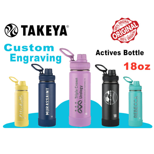 Personalized Takeya 18oz Activate Bottle: Laser Engraved Stainless Steel Water Bottle