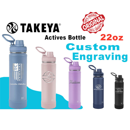 Personalized Takeya 22oz Activate Bottle: Laser Engraved Stainless Steel Water Bottle