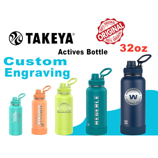 Personalized Takeya 32oz Activate Bottle: Laser Engraved Stainless Steel Water Bottle