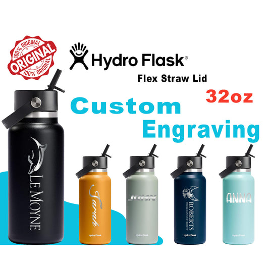 32oz Hydro Flask Flex Straw Lid Bottle | Personalized Custom Water Bottle with Straw | Laser Engraved Bottle. Best For Travel, Sports and Gym
