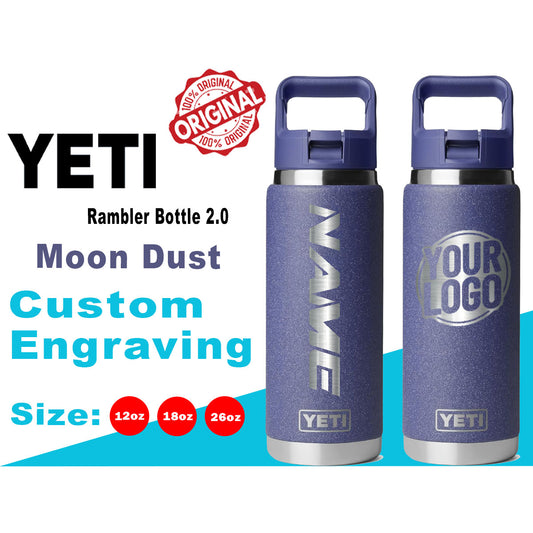 YETI Moon Dust - Textured Rambler Bottle 2.0: Laser Engraved Stainless Steel Bottle, Custom Yeti Bottle With Lid, Easy to Sip, logo bottle