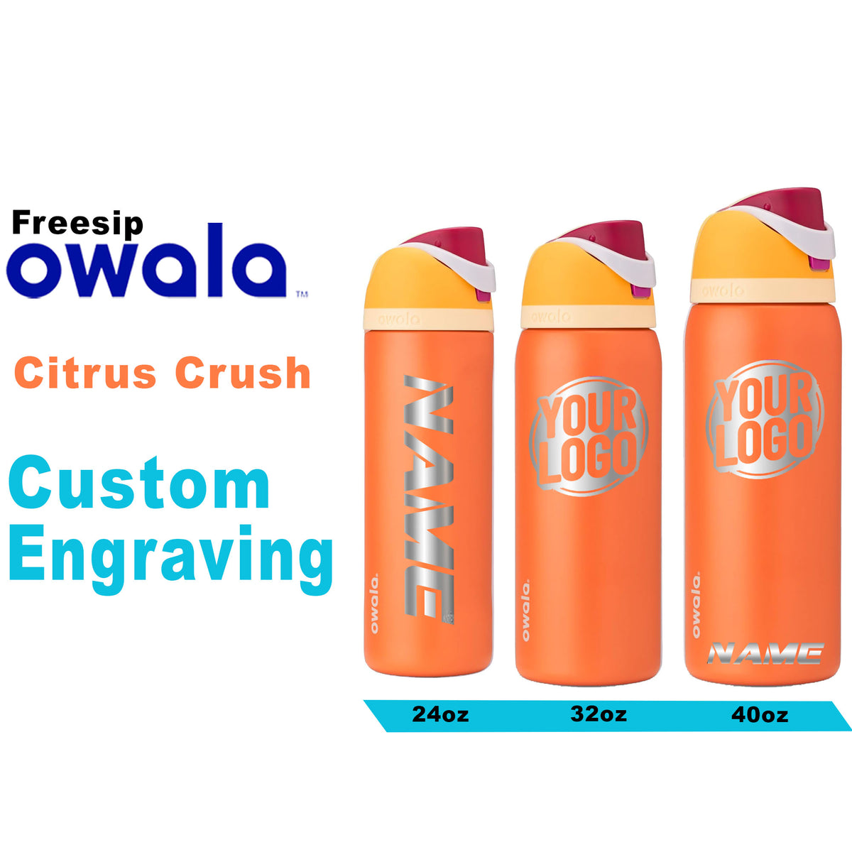Owala Citrus Crush Color Freesip Water Bottles, Personalized Stainless Steel Bottle, Laser Engraved Custom Bottle, Thanksgiving, Zengravedstore