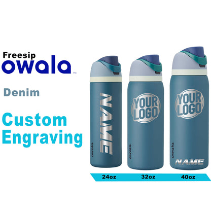 Owala Denim Color Freesip Water Bottles, Laser Engraved Owala, Owala Name Bottle, Owala Logo Bottle, Christmas Gift ,zengravedstore