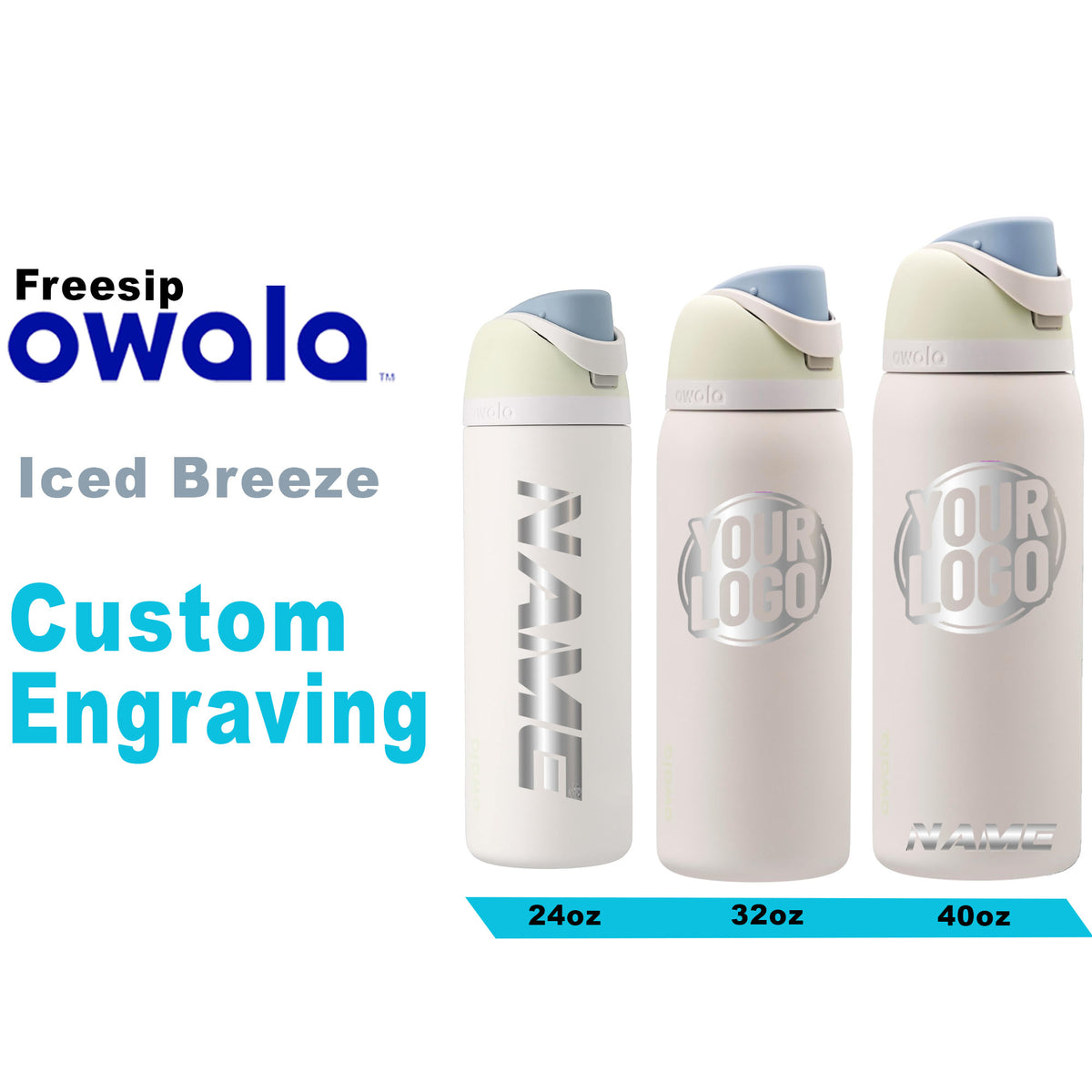 Owala Iced Breeze Color Freesip Water Bottles, Laser Engraved Owala, Owala Name Bottle, Owala Logo Bottle, Custom Gift, Zengravedstore