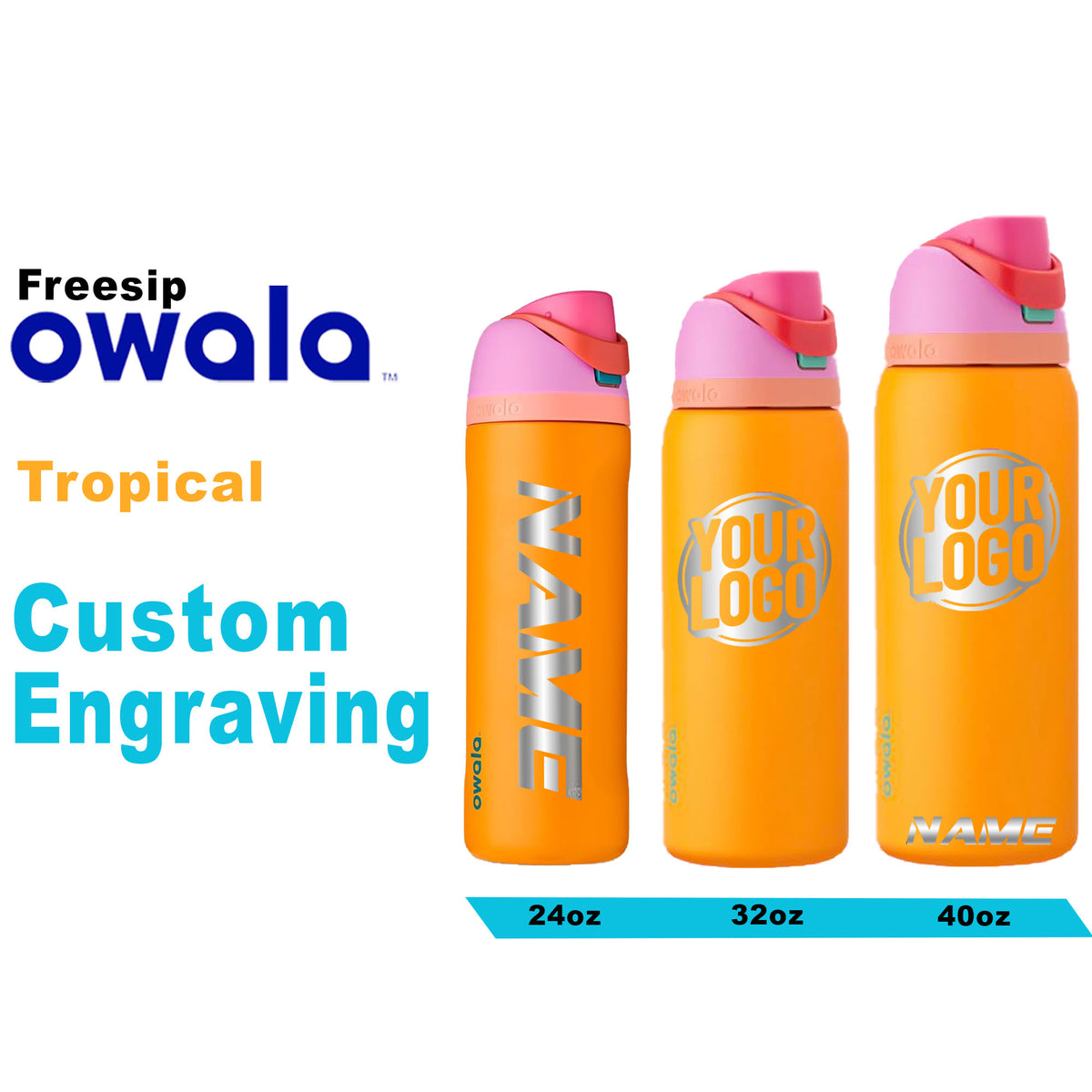 Owala Tropical Color Freesip Water Bottles, Laser Engraved Owala, Owala Name Bottle, Owala Logo Bottle, Christmas Gift-zengravedstore