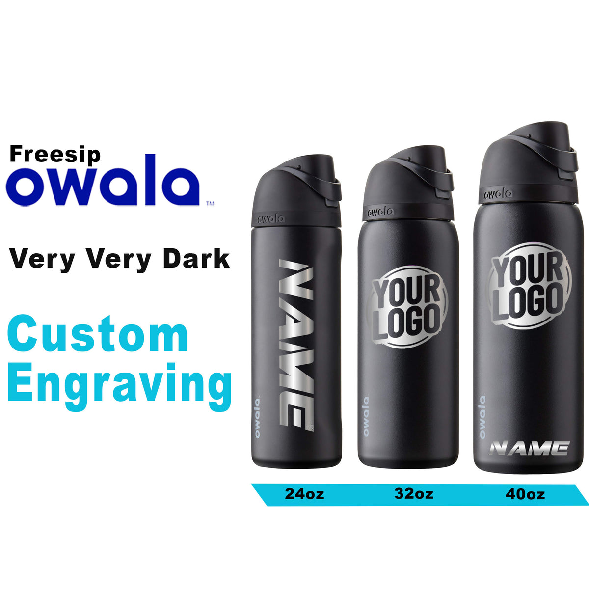Owala Very Very Dark Color Freesip Water Bottles, Personalized Stainless Steel Bottle, Laser Engraved Custom Bottle, Thanksgiving, Zengravedstore
