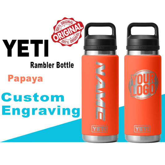 Yeti Papaya Color Rambler Bottle | Personalized Bottle, Laser Engraved Stainless Steel Bottle with Chug Cap, Valentineday Gift, Zengraved