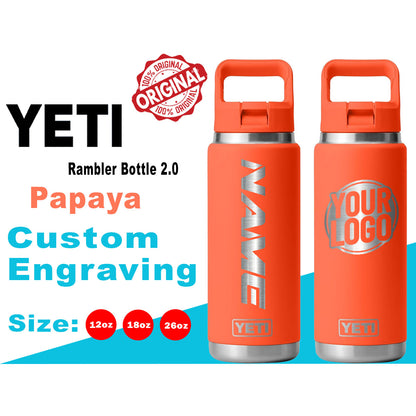 YETI Papaya Rambler Bottle 2.0: Laser Engraved Stainless Steel, Personalized Gift, Gift for Girlfriend, Thanksgiving, University Bottle