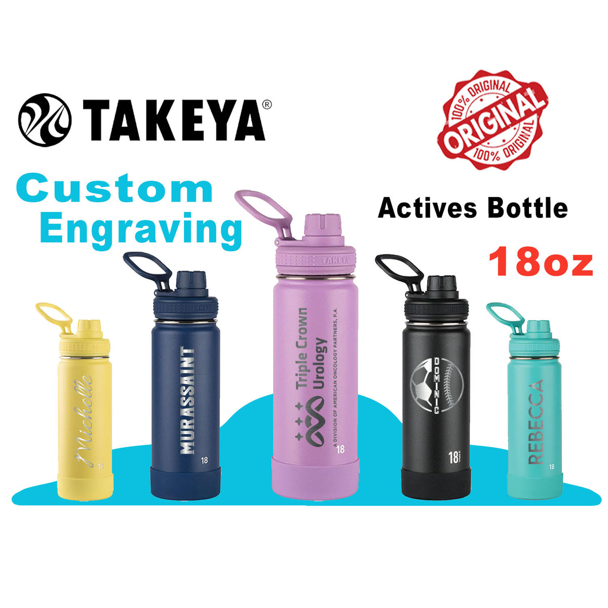 Personalized Takeya 18oz Activate Bottle: Laser Engraved Stainless Steel Water Bottle zengravedstore