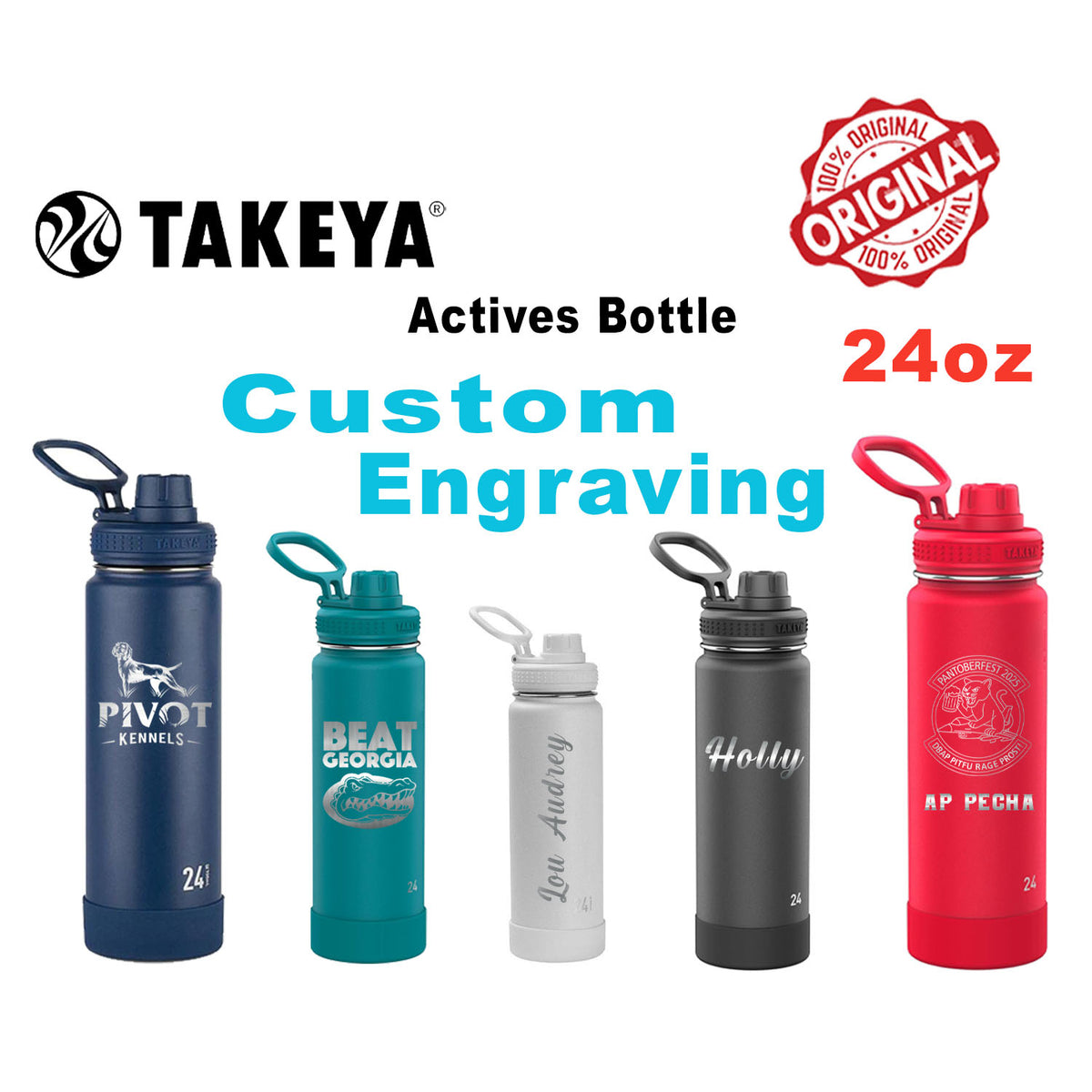 Personalized Takeya 24oz Activate Bottle: Laser Engraved Stainless Steel Water Bottle zengravedstore