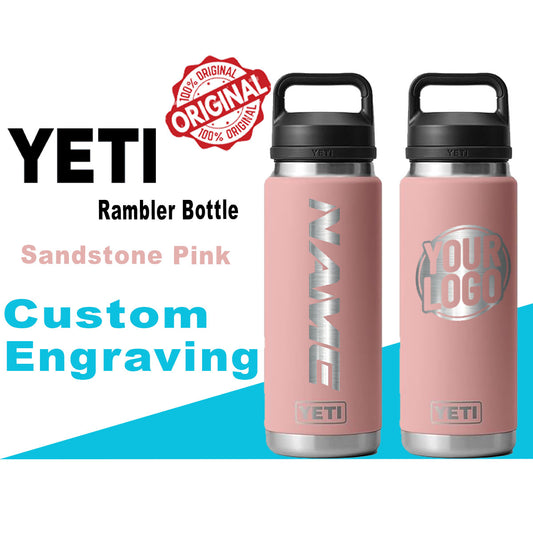 Yeti Sandstone Pink Color Rambler Bottle | Custom Laser Engraved Bottle, Yeti Name & Logo Bottle, Father's Day Gift, Zengraved Store
