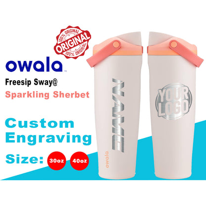 30oz, 40oz Owala Sparkling Sherbet Color Freesip Sway Water Bottle. Laser Engraved Owala Bottle with Handle, Customized Bottle with Name & Logo