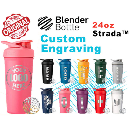 24oz Thermal Blender Bottle | Personalized Vacuum Insulated Strada Flip Blender | Laser Engraved Stainless Steel Double Walled Shaker.