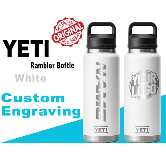 Yeti White Color Rambler Bottle | Personalized Bottle, Laser Engraved Stainless Steel Bottle with Chug Cap, Valentine's Day Gift, Zengraved