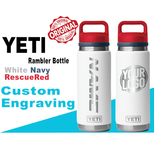 Yeti White Navy Rescue Red White Color Rambler Bottle | Custom Gift For your Friends and Family, Name & Logo Engraved Bottle, Zengraved