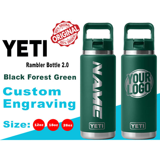 YETI Black Forest Green Rambler Bottle 2.0: Laser Engraved, Personalized Stainless Steel Bottle, Customized Gift for Friend, Mother Day Gift zengravedstore
