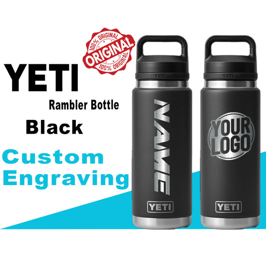 Yeti Black Color Rambler Bottle | Laser Engraved Yeti Bottle, Custom Stainless Steel Bottle, Customized Bottle, Text Bottle zengravedstore