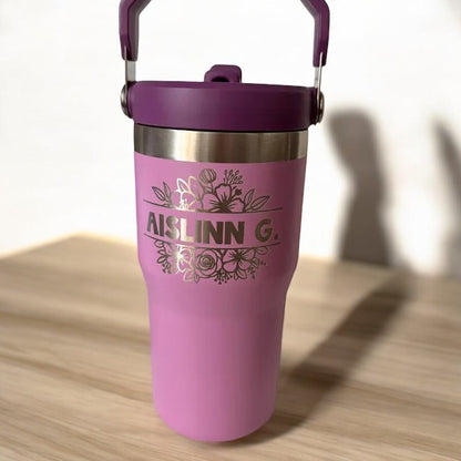 20oz Stanley Ice Flow Stainless Steel Tumbler | Personalized Stainless Steel Flip Straw Bottle | Laser Engraved Tumbler, Mother's Day Gift