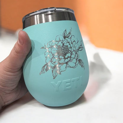 10oz YETI Rambler Wine Tumbler | Personalized Stainless Steel with MagSlider Lid | Laser Engraved Vacuum Insulated Tumbler, Casual Style.