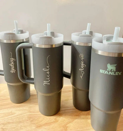 30oz Stanley Quencher Tumbler | Laser Engraved Stainless Steel Tumbler | Personalized Travel Cup with lid and Straw | Coffee Cup, Hydration.